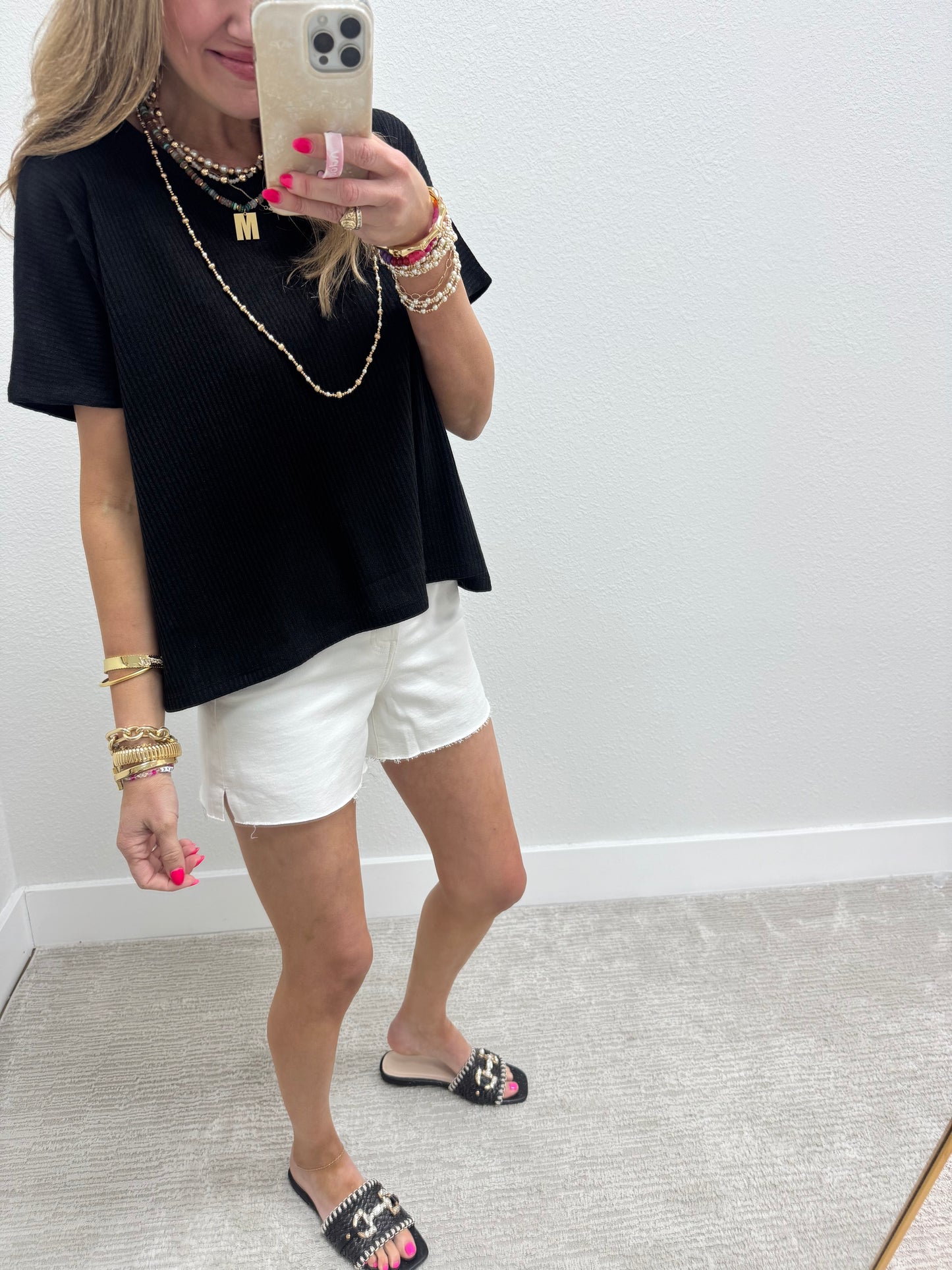 White DAZE Bottom Line Denim Shorts