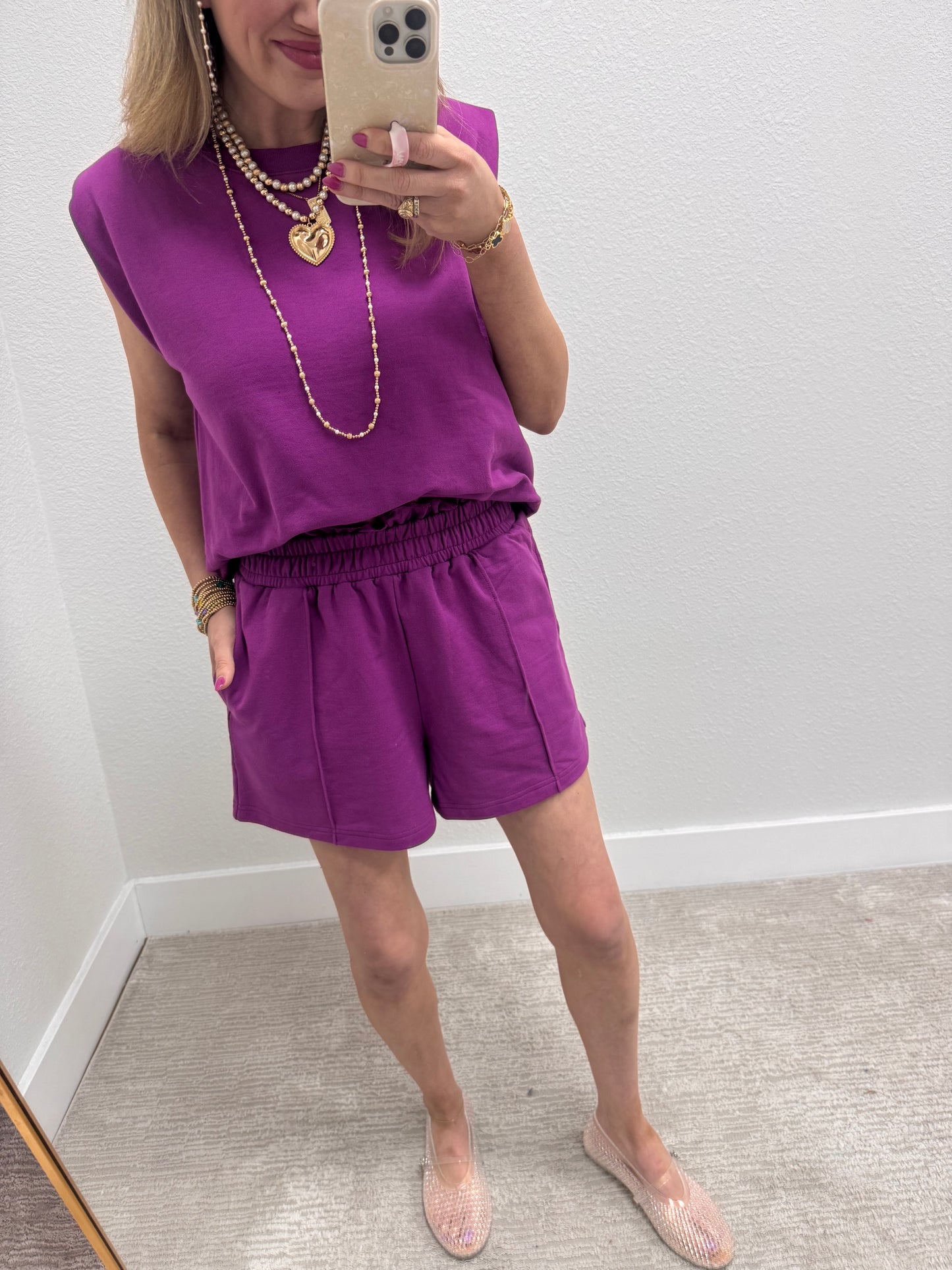 Plum French Terry Sleeveless Short Set