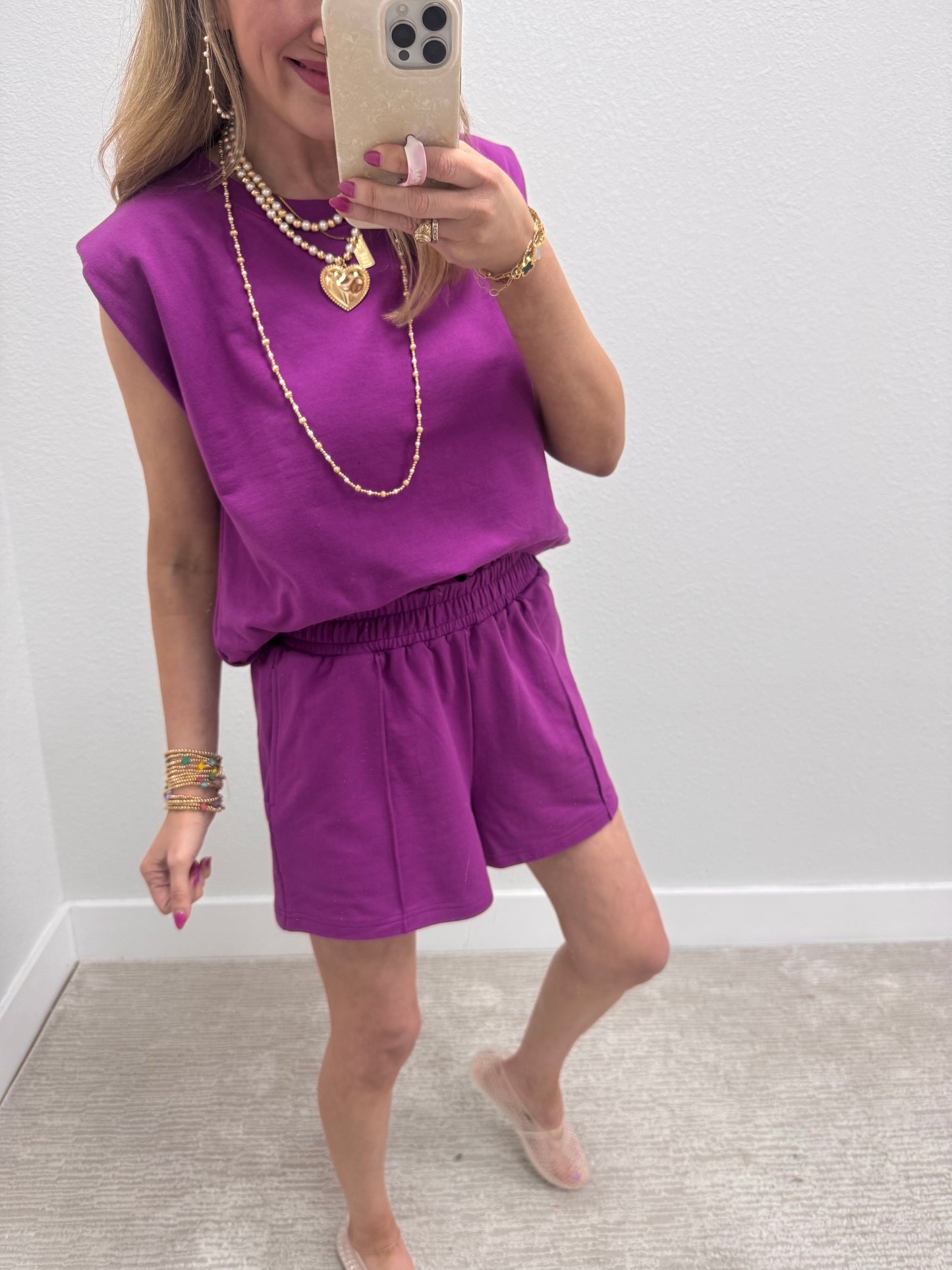Plum French Terry Sleeveless Short Set