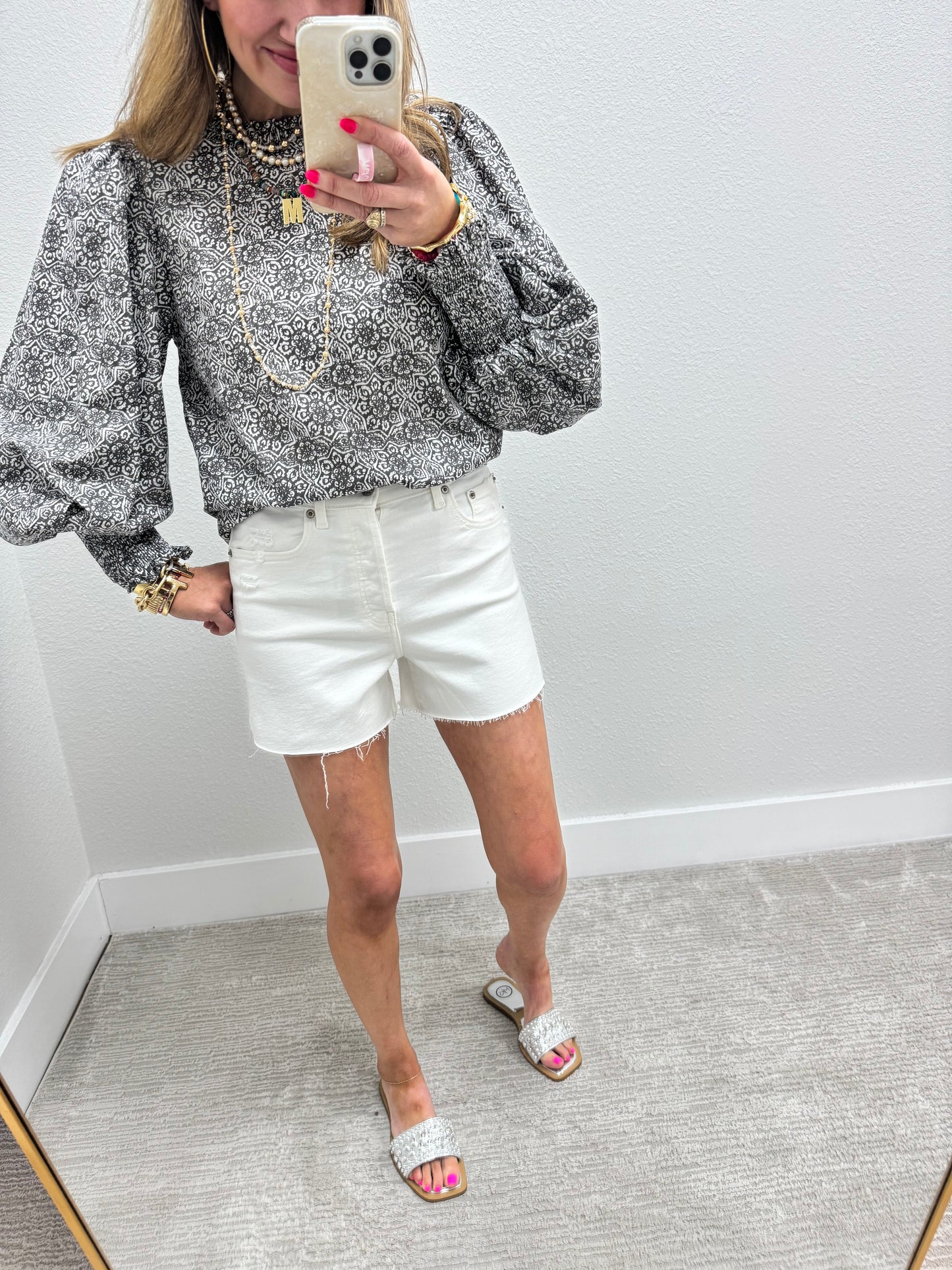 White DAZE Bottom Line Denim Shorts