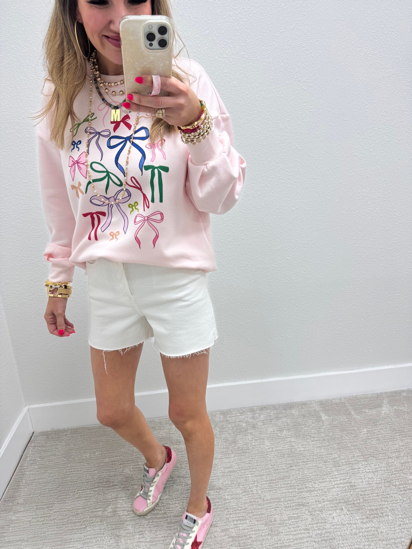 Scuba Material Bow Print Pullover