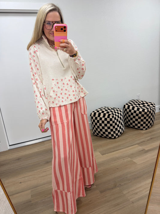 Pink & Coral Wide Leg Stripe Pants