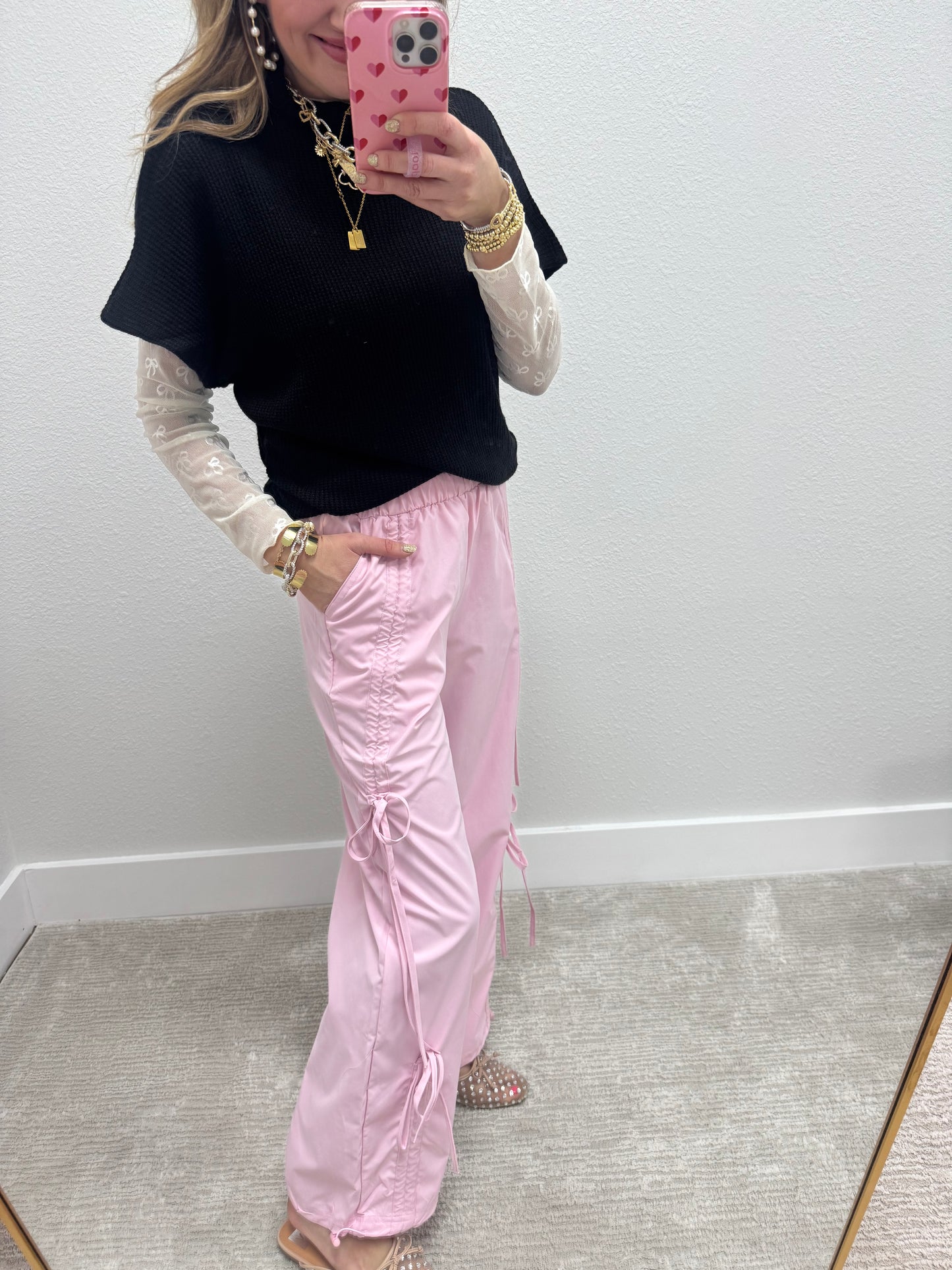 Pink Bow Parachute Pants FS