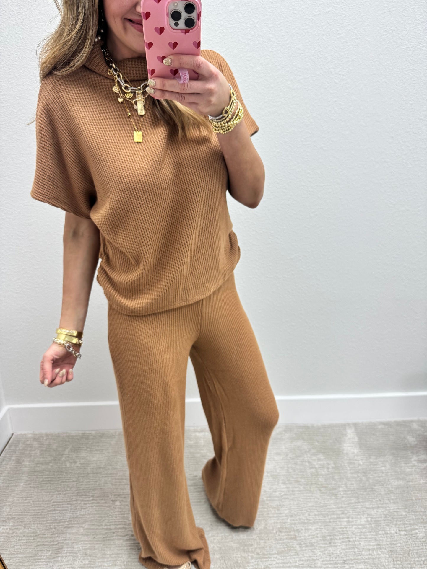 Camel Mock Neck Sweater Two Piece Set FS