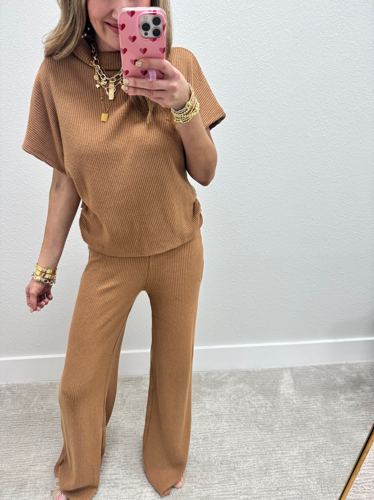 Camel Mock Neck Sweater Two Piece Set FS