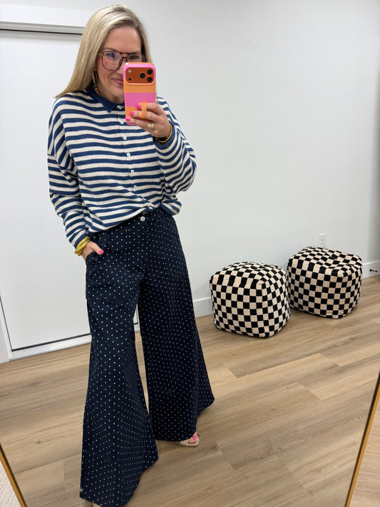Navy Polka Dot Wide Leg Pants