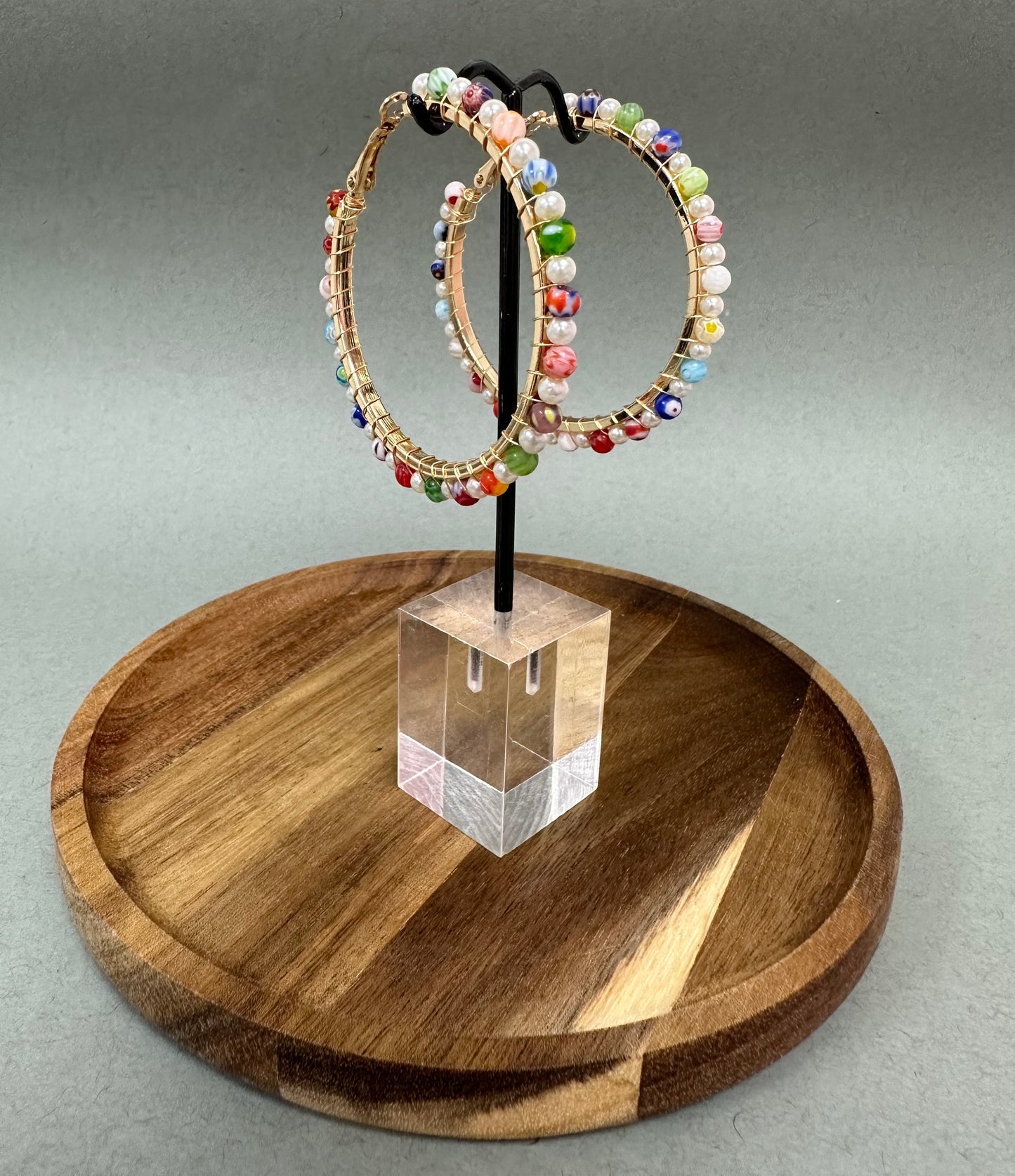 Multi Colored Woven Bead Hoops