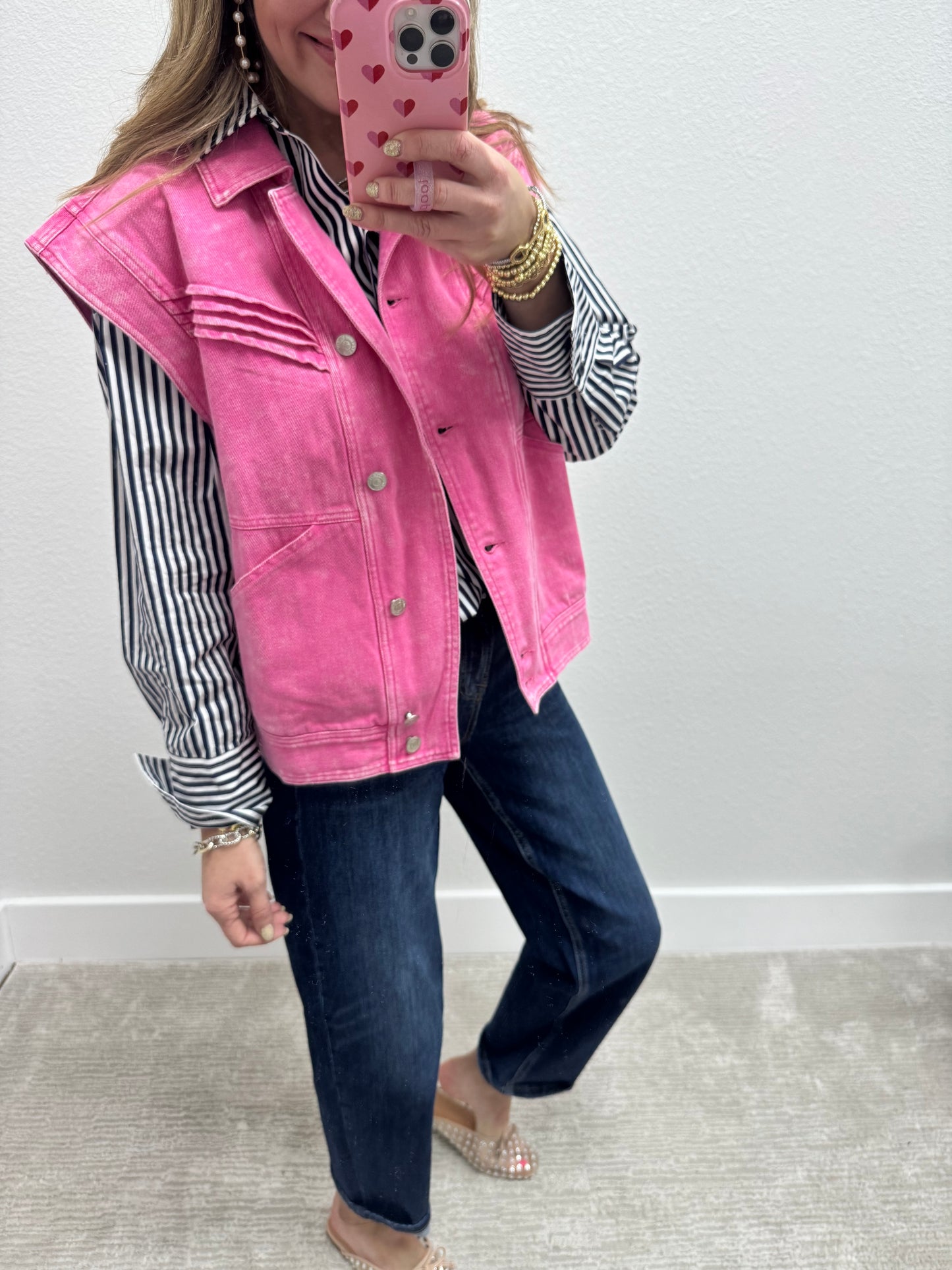 Pink Denim Vest