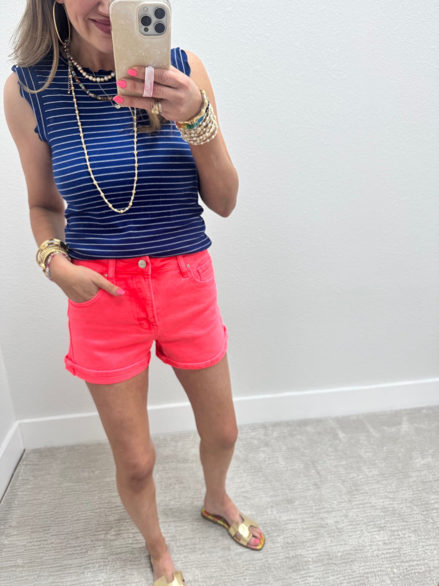 Risen Neon Coral Tummy Control High Rise Cuffed Shorts FS