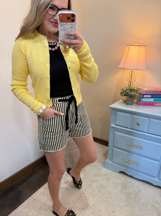 Black Braided Belt Stripe Casual Shorts