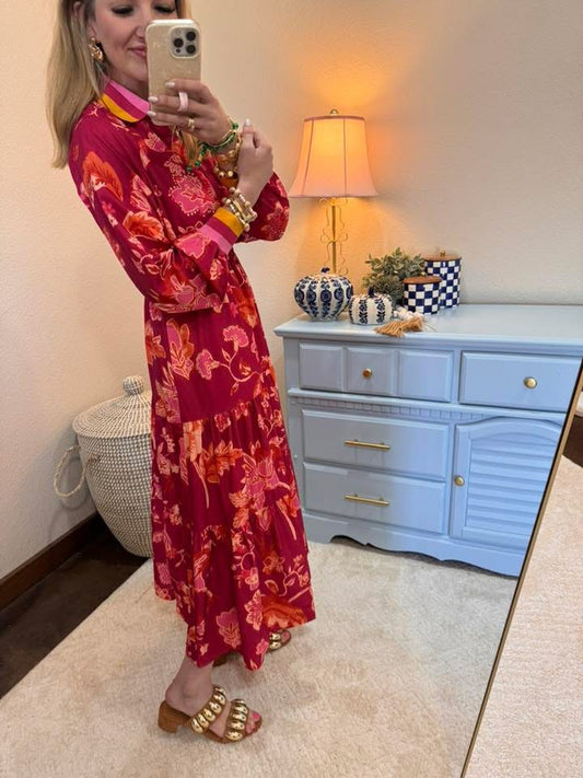 Fuchsia Mix Printed Midi Dress FS