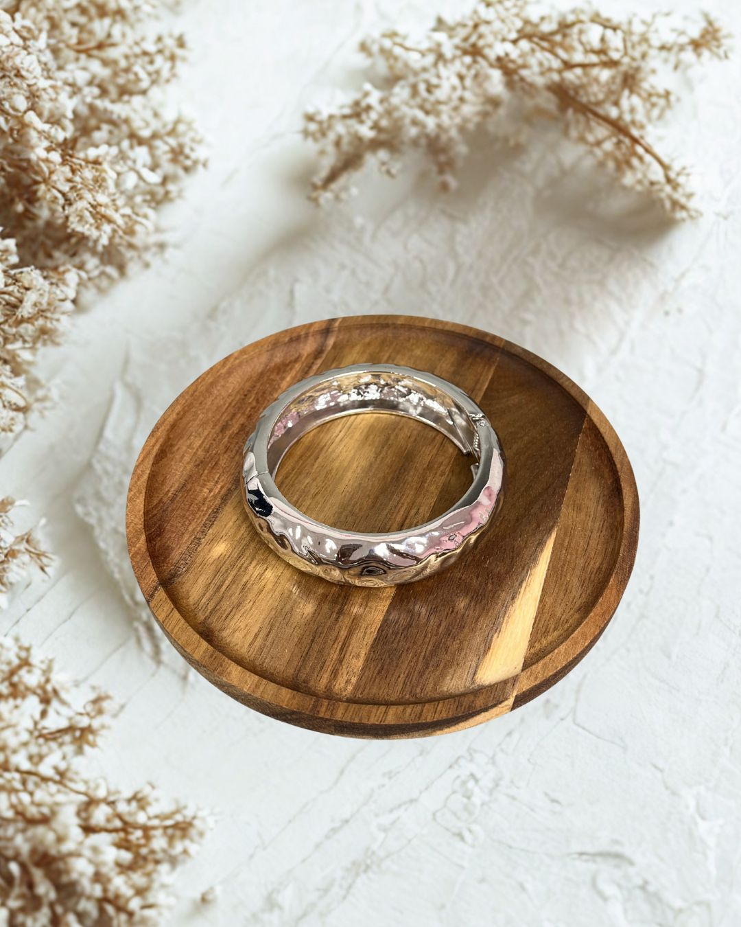 Hammered Bangle Cuff Bracelet (silver and gold)