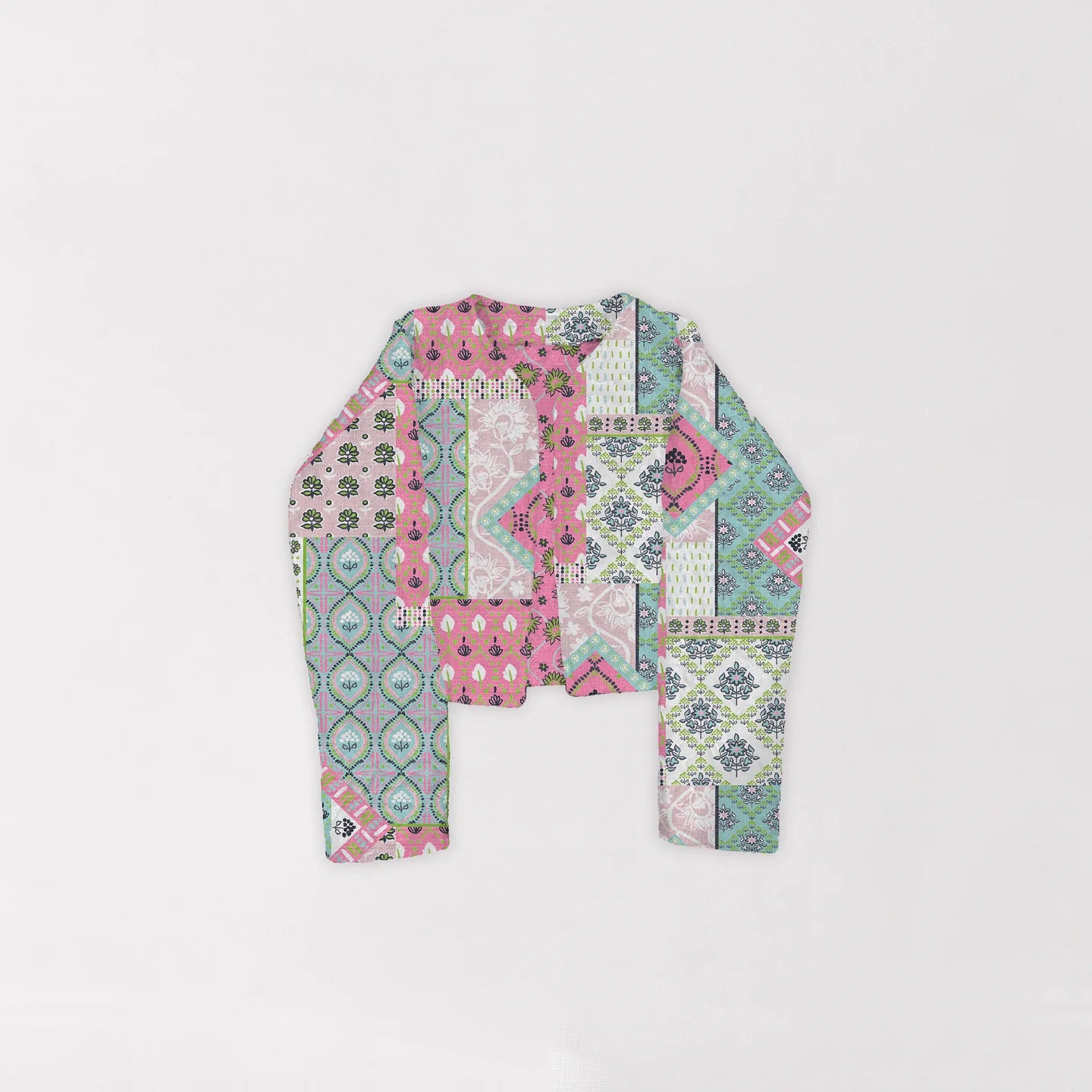 Ida Mae Green Laramie Patchwork Quilted Cropped Jacket