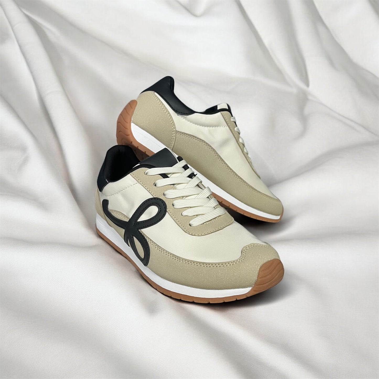 Taupe And Black Bow Sneakers