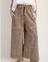Camel Animal Print Terry Knit Pants
