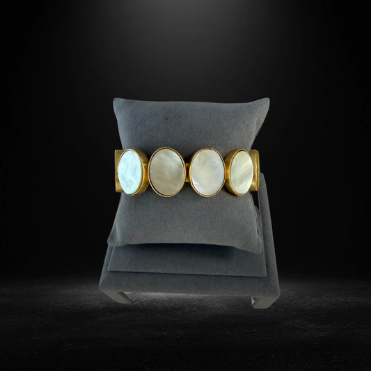 Antique Luxe Iridescent Oval Stone Cuff Bracelet