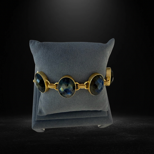 Antique Luxe Iridescent Black Oval Stone Toggle Bracelet