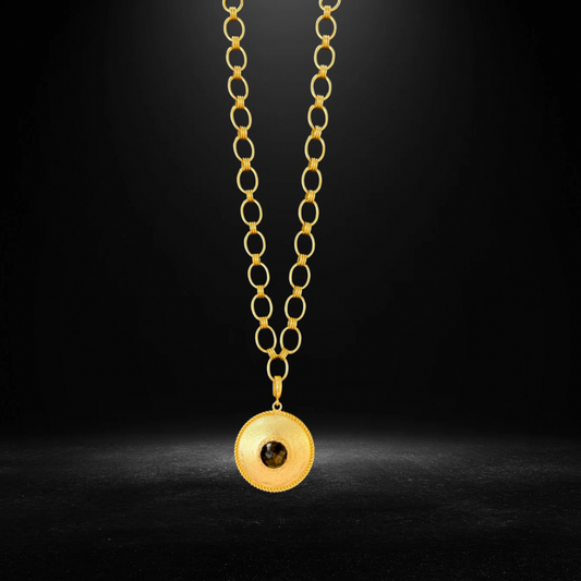 Antique Luxe Circle Pendant with Green Stone Necklace