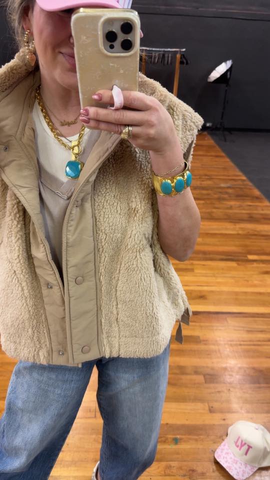 Tan Cozy Sherpa Vest Jacket With Tie-up Side Details