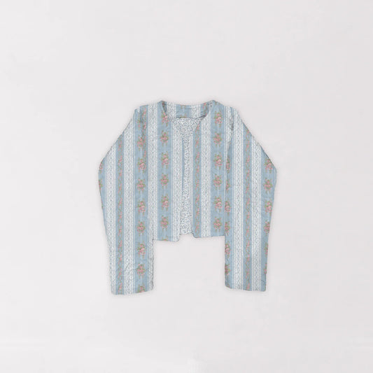 Ida Mae Bella Stripe Blue Quilted Cropped Jacket *FS