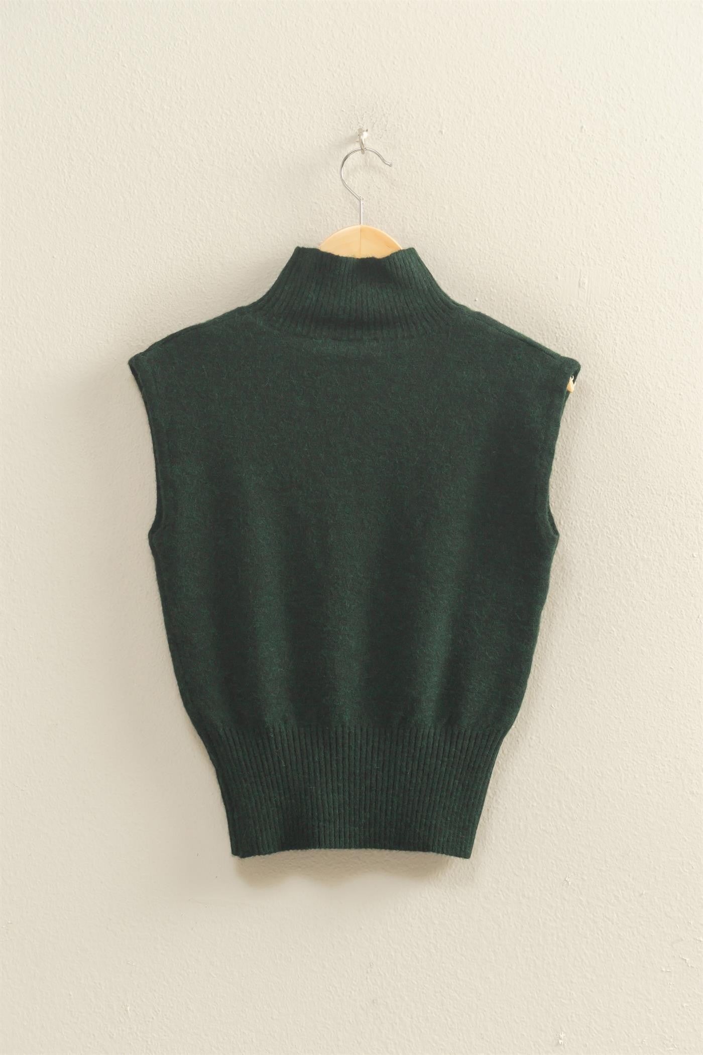 Deep Green High Neck Sleeveless Knit Top