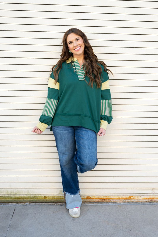 Heather Welper Collection Hunter Green Mix Match Hi-low Casual Top