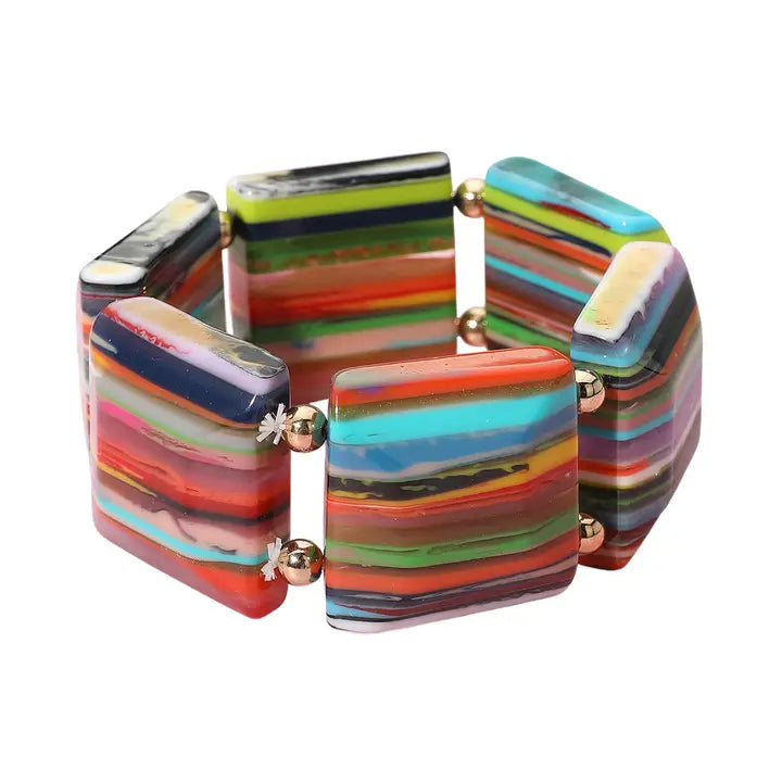 Bold Striped Resin Wide Stretch Bracelet