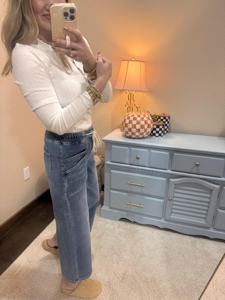 Off White Ribbed Long Sleeve Button Down Top