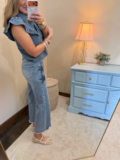 Crop High Rise Star Front Jeans