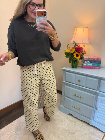 Ivory & Cream Polka Dots String Barrel Pants