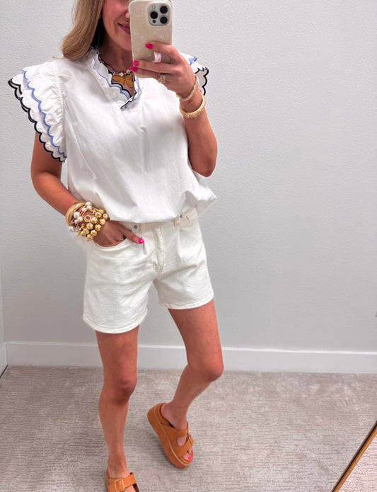 Cream JBD Pleated Denim Shorts