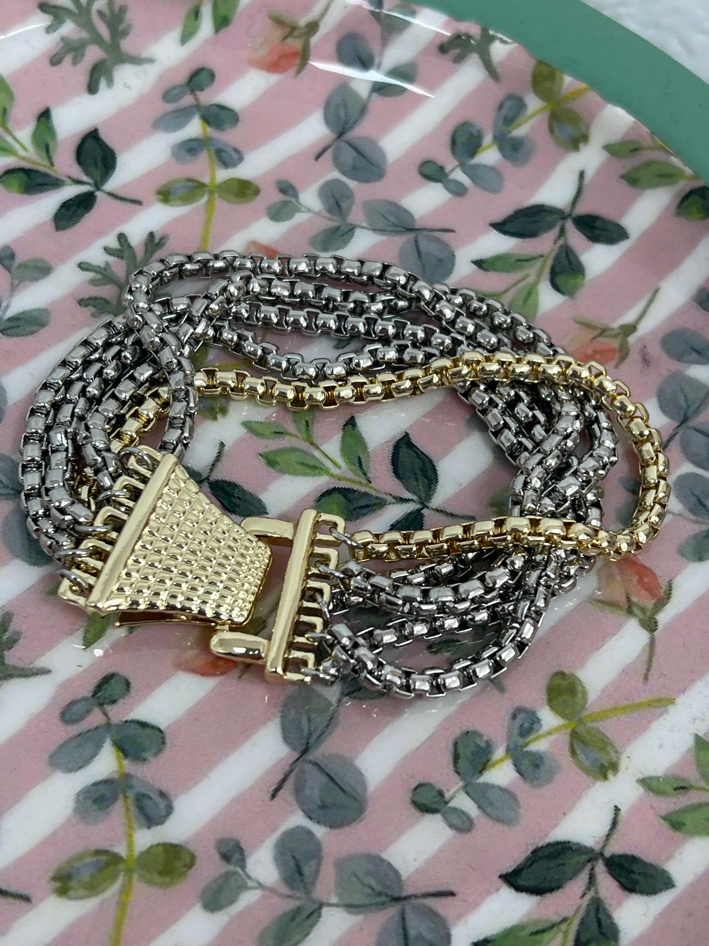 Silver and Gold 5 Strand Rope Clasp Bracelet