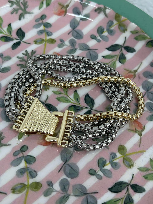 Silver and Gold 5 Strand Rope Clasp Bracelet
