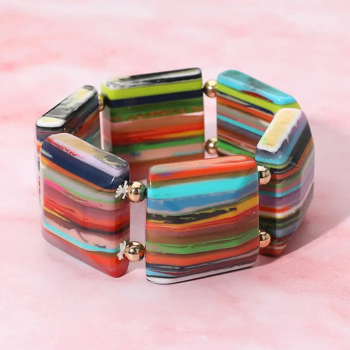 Bold Striped Resin Wide Stretch Bracelet
