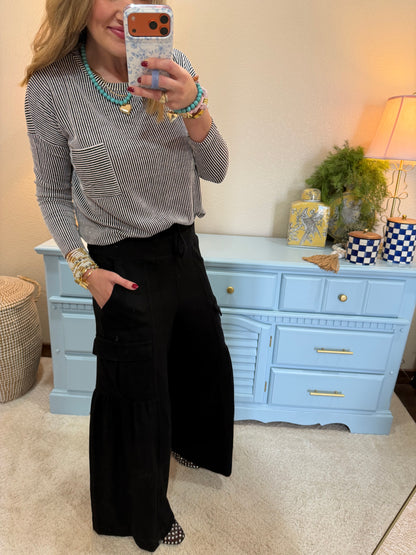 Black Ribbed Long Sleeve Top