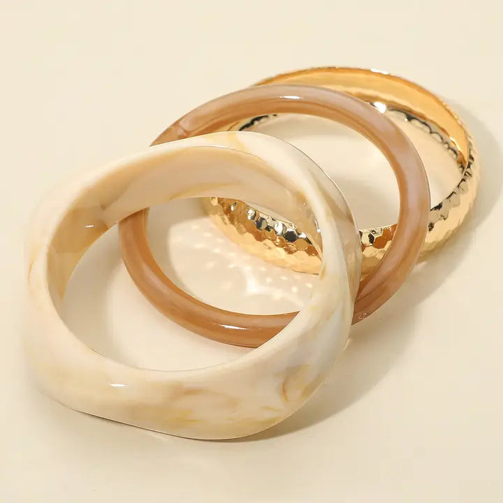 Set of 3 Bangle and Resin Bracelet Set
