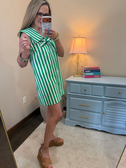 Kelly Green Stripe Sailor Neck Dress
