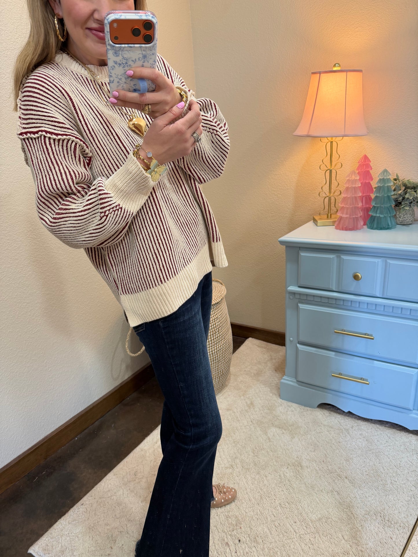 Burgundy Two Tone Crew-Neck Sweater