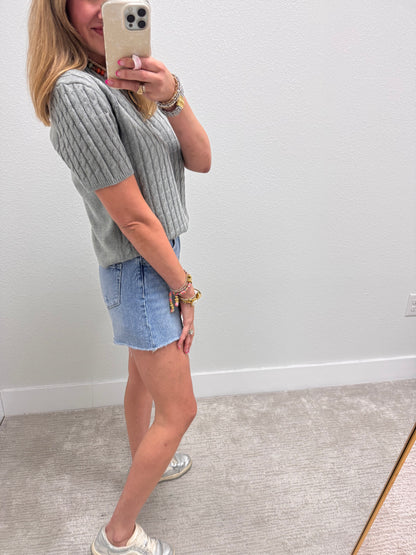 Heather Gray Round Neck Cable Knit Top