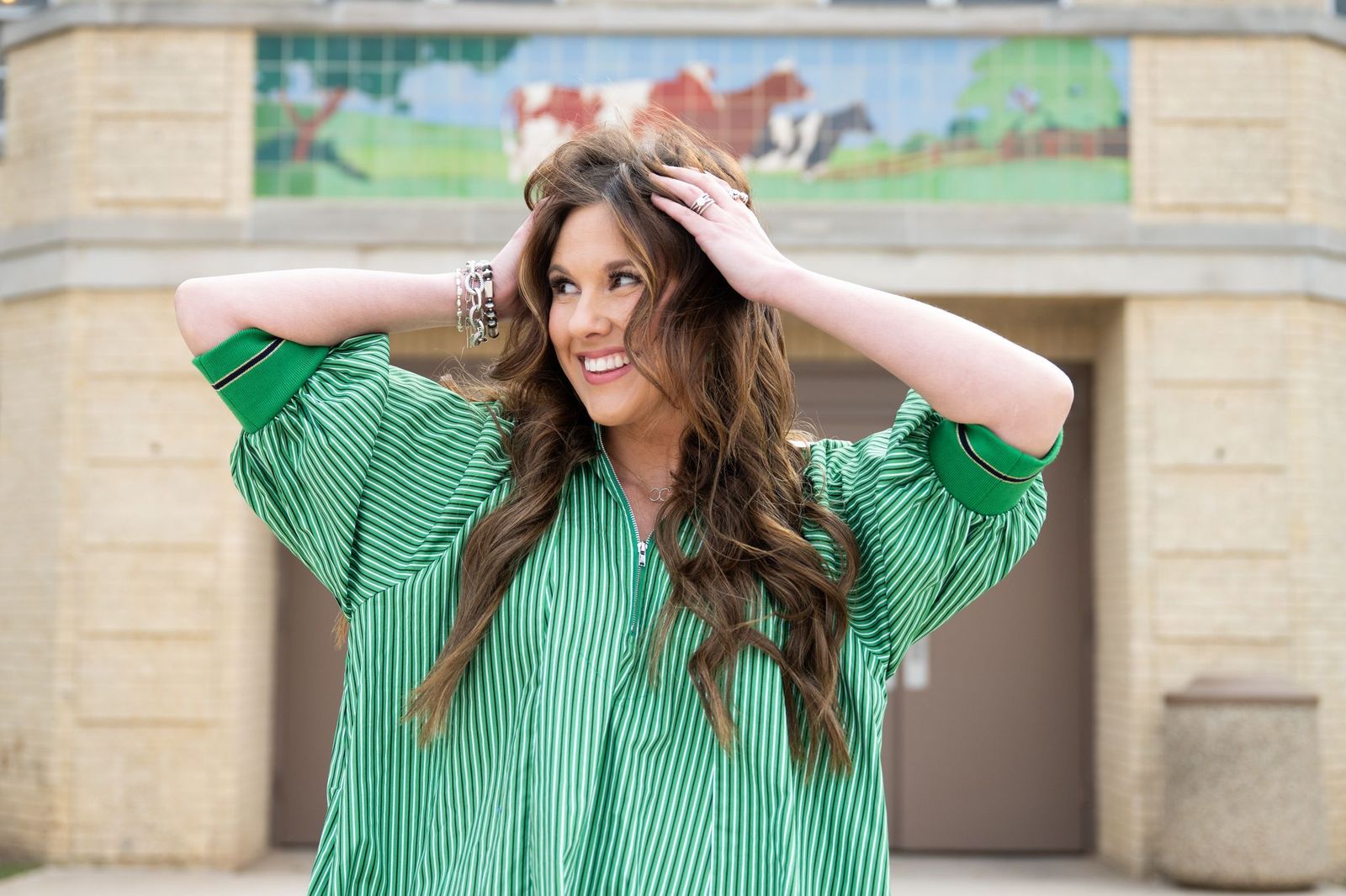 Heather Welper Collection Kelly Green Mock Neck Band Puff Sleeve Mini Dress