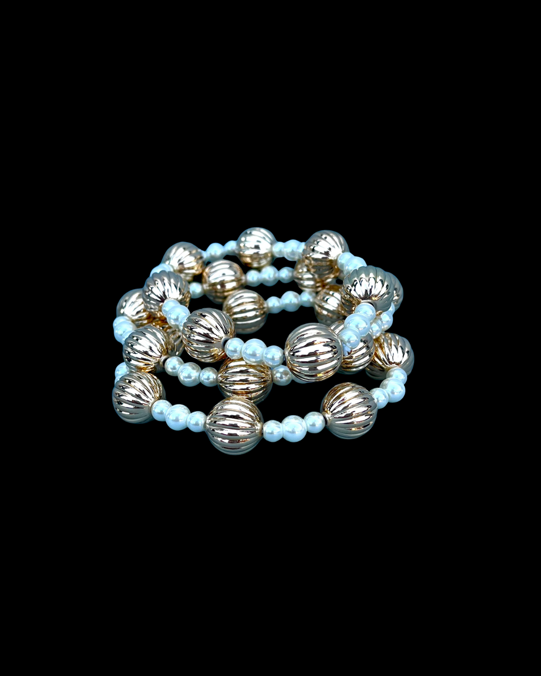 Set of 3 Textured Bead with Pearl Bracelets