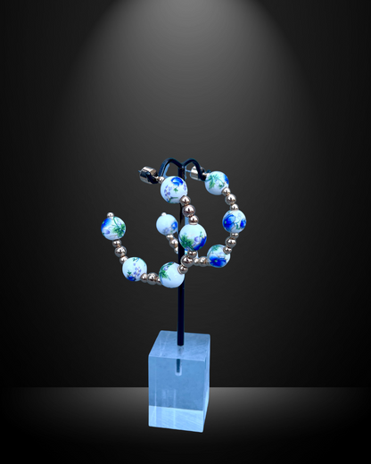 Blue & White with Gold Beaded Hoops