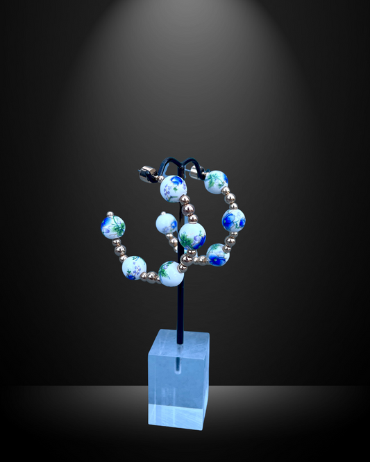 Blue & White with Gold Beaded Hoops