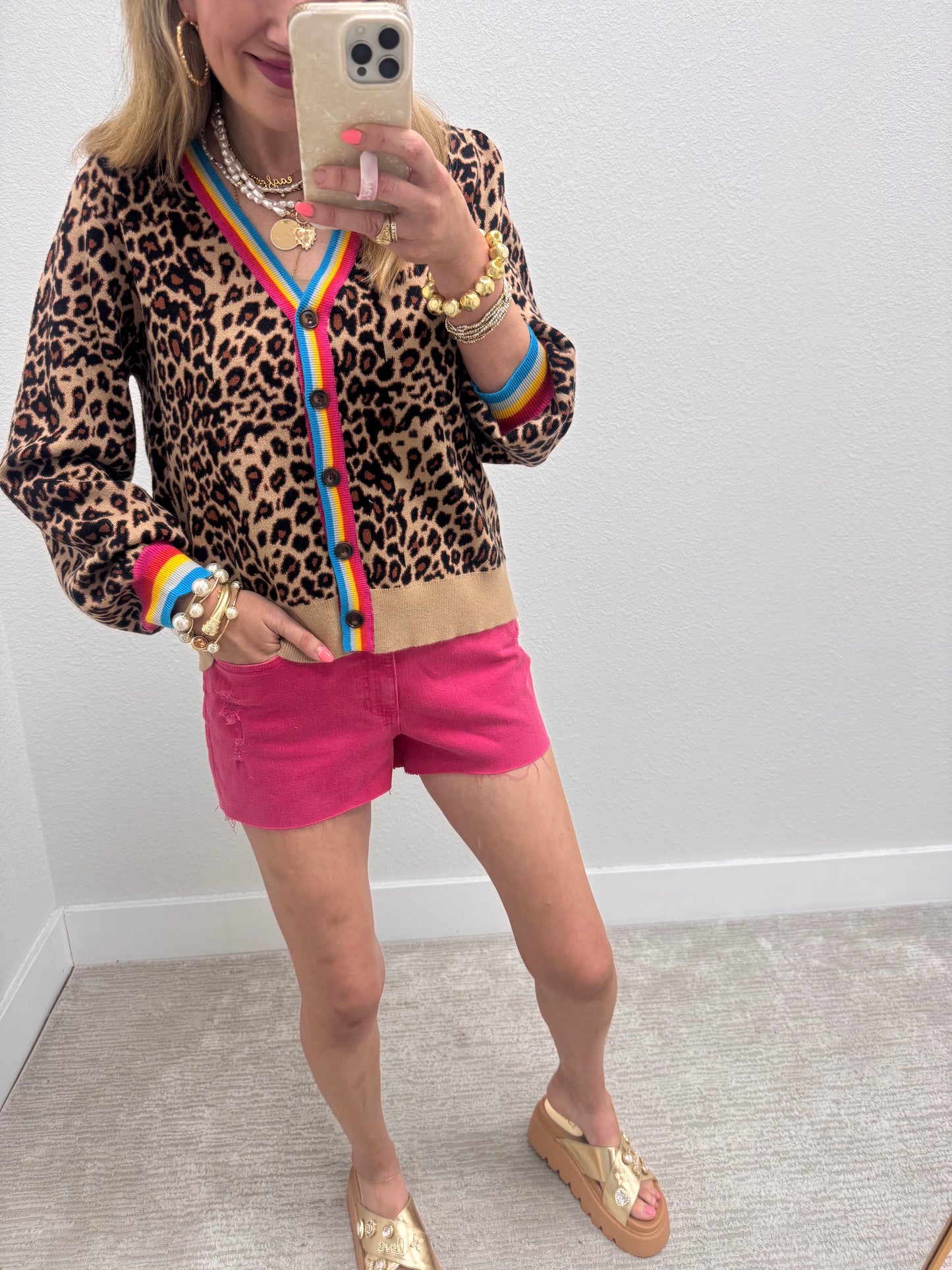 Black Leopard Colorful Trim Cardigan