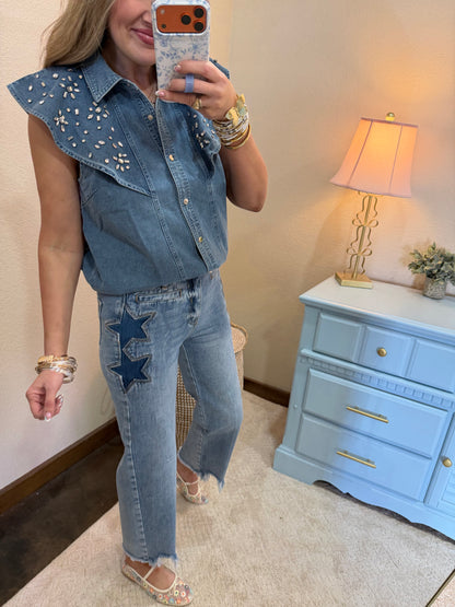Crop High Rise Star Front Jeans