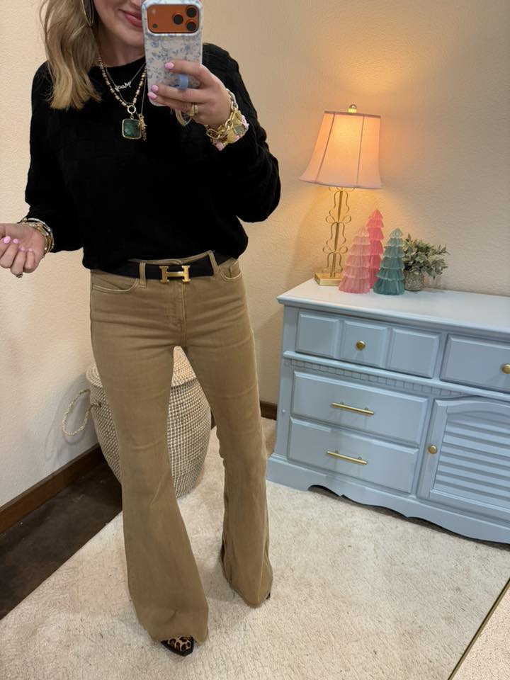 Black Braided Long Sleeve Sweater Top