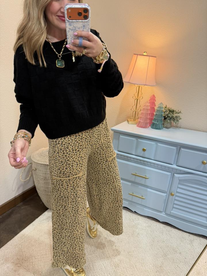 Black Braided Long Sleeve Sweater Top