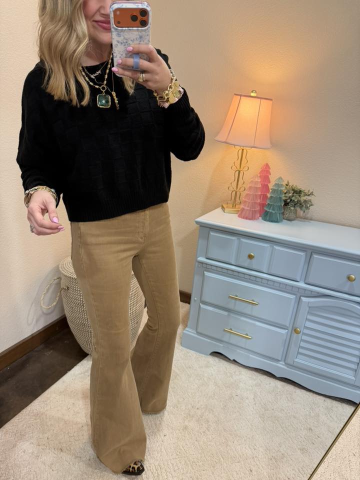 Black Braided Long Sleeve Sweater Top