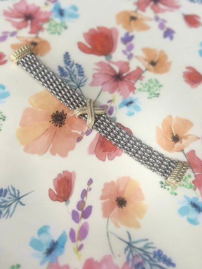 Thick Magnetic X Mixed Metal Band Bracelet