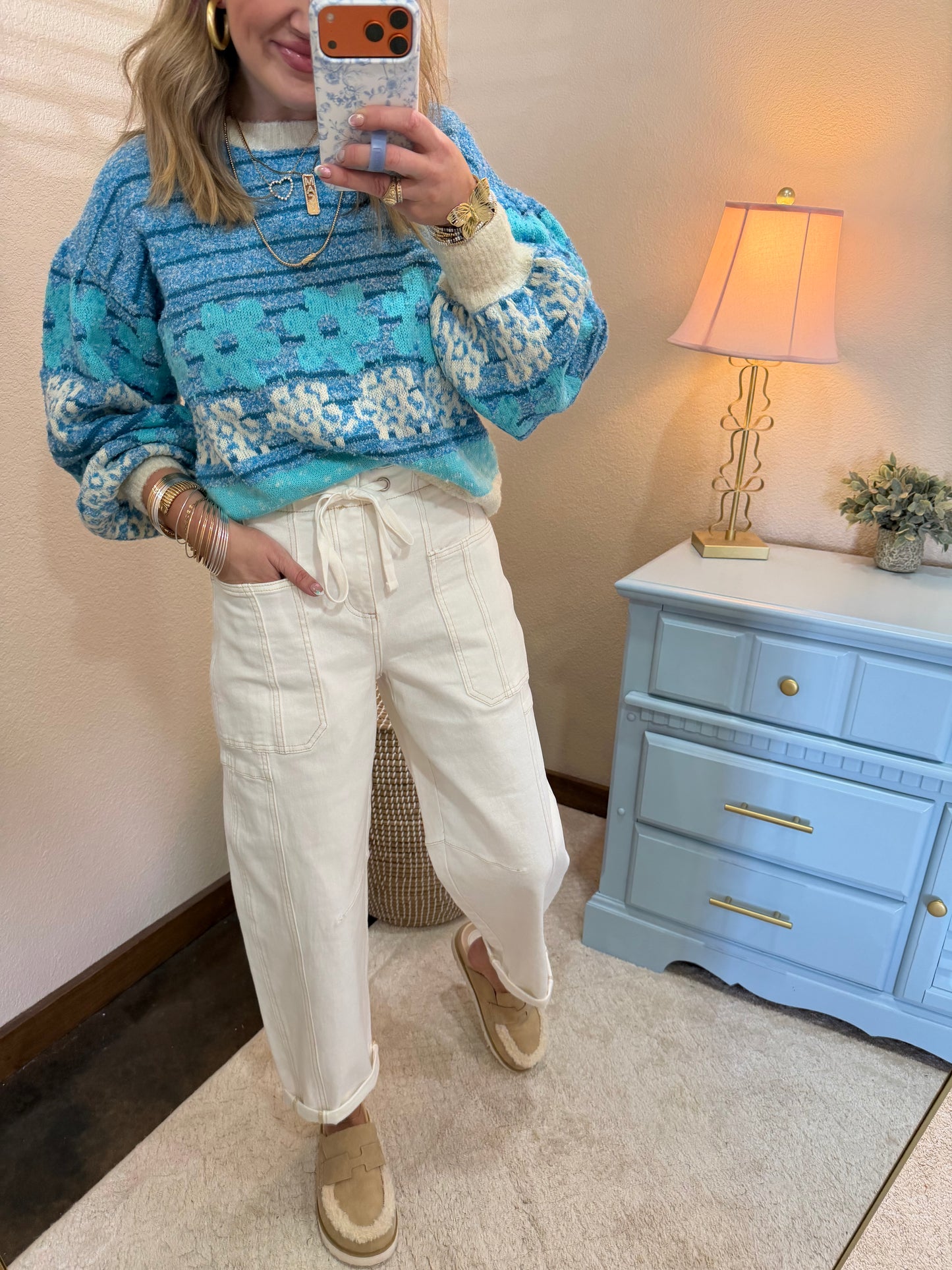 Cream Risen Cargo Pocket Barrel Cuff Jeans